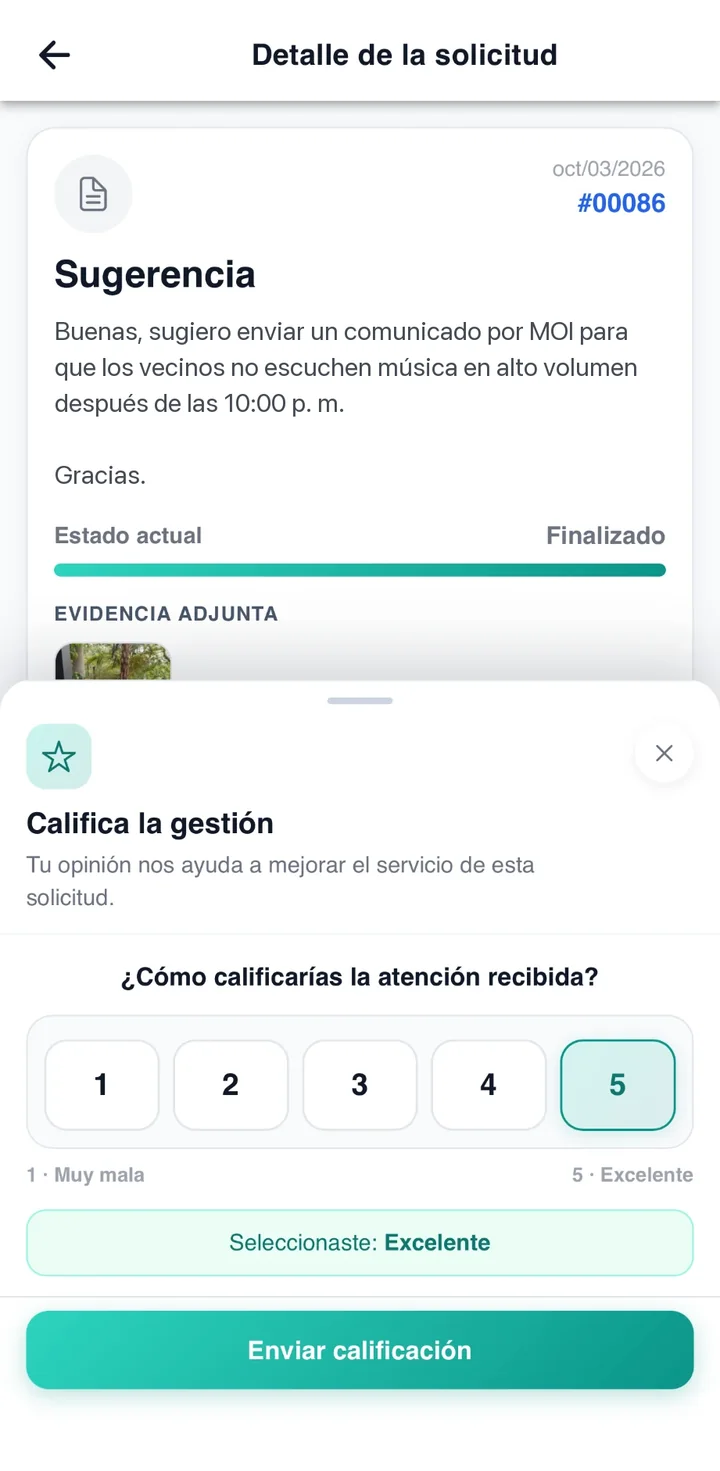 App MOI: el residente califica la gestión de su solicitud de 1 a 5