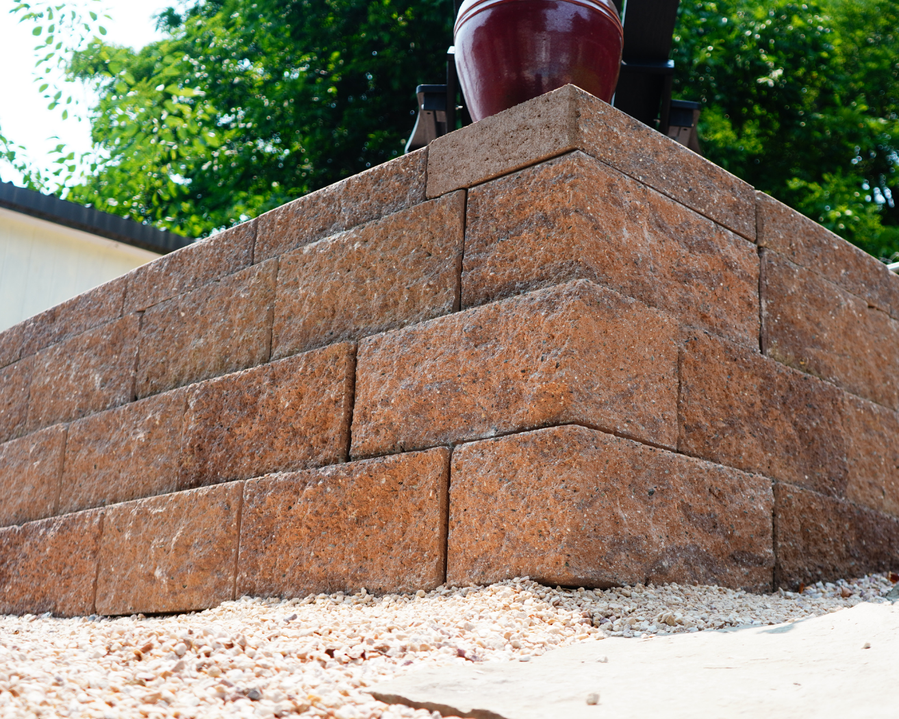 Retaining wall installation photographed for Grannas Exteriors