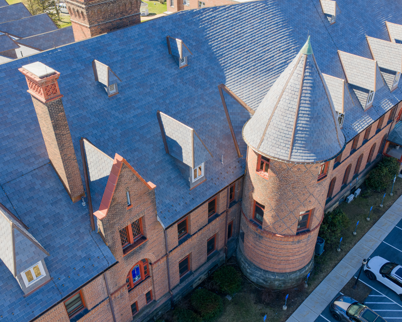 Detailed aerial roof photograph for Myers Roofing