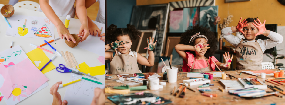 Community members participating in hands-on arts and crafts workshop