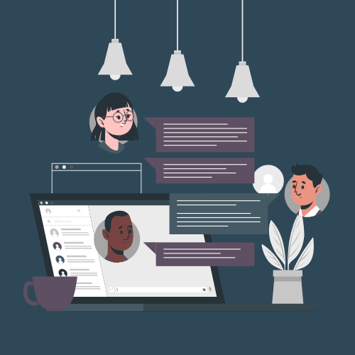 Illustrated Deft agent chatting online with business owners