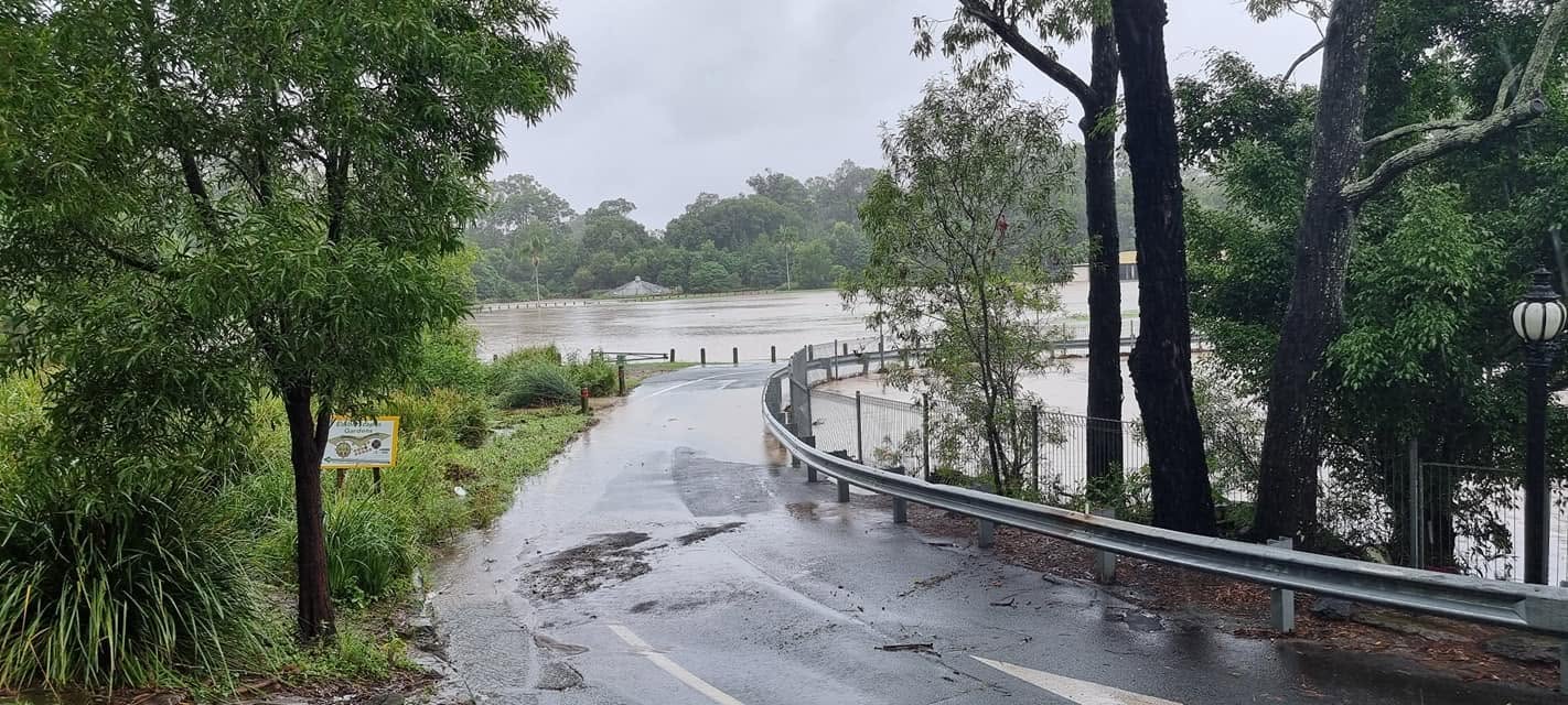 Flooding within Country Paradise Parklands, showing the broader wet-weather context.