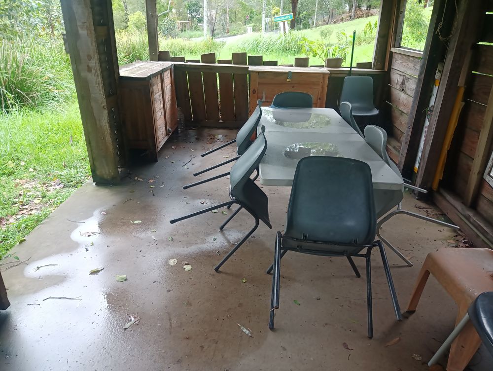 Rainwater collecting on the shelter floor, 2 January 2024.