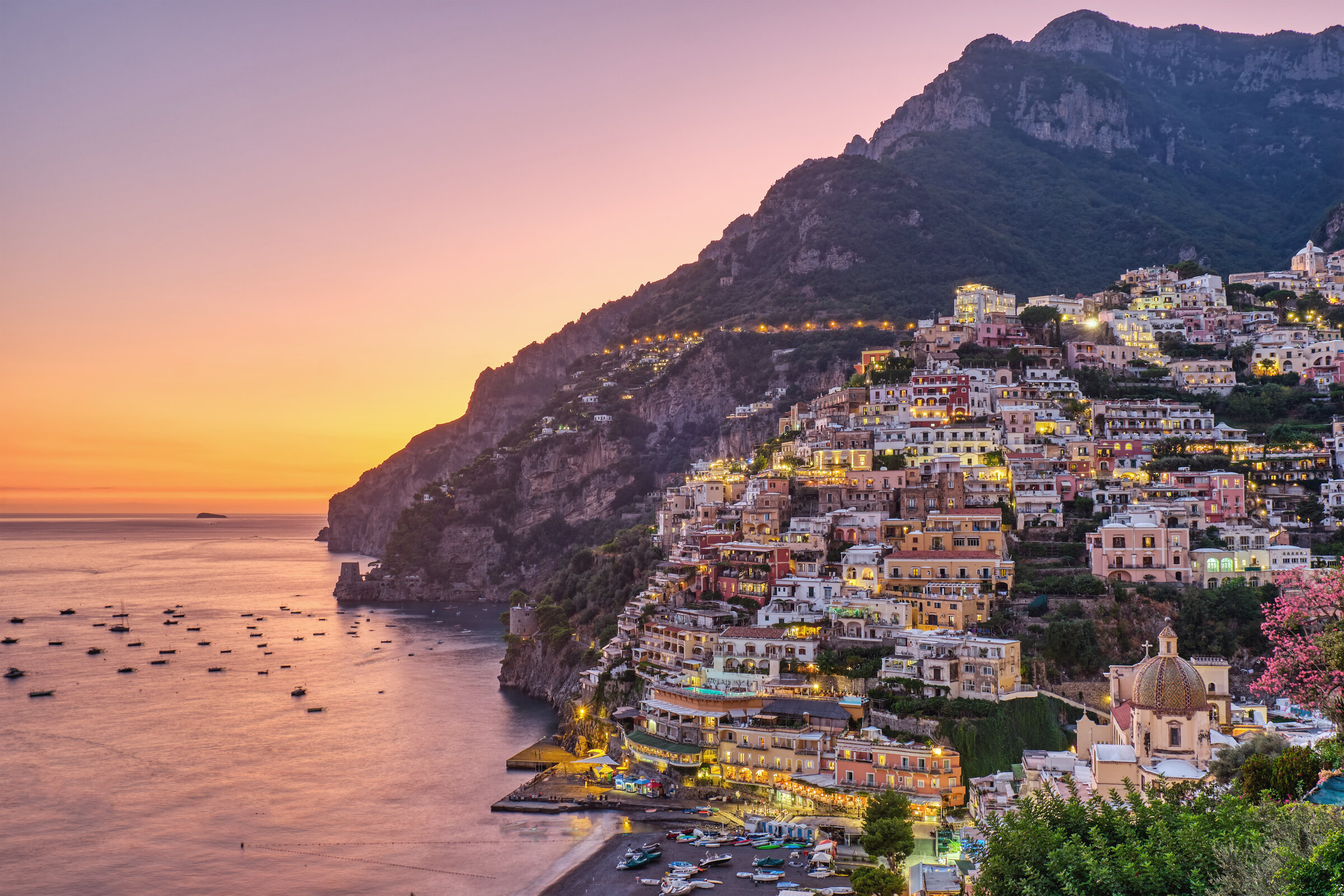 Positano on the Amalfi Coast at dusk