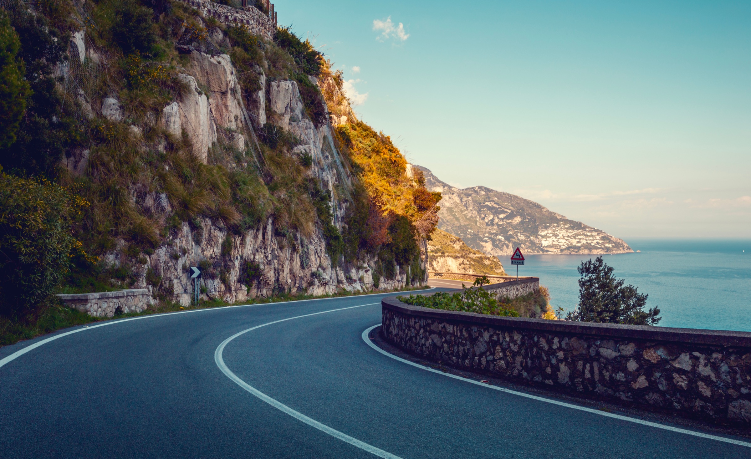 The winding coastal road above the Amalfi shoreline