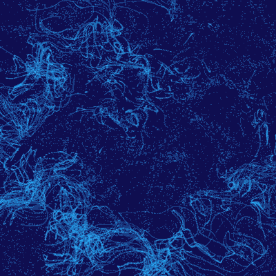 Fitr 2025 greeting card from Nabil Gholam Architects, abstract tangle of glowing blue thread-like lines against a dark navy background