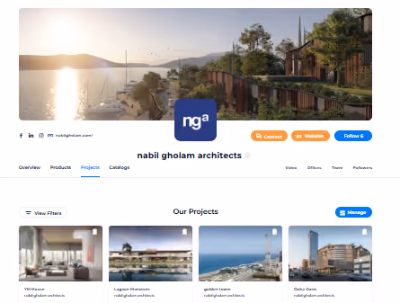 Screenshot of the Nabil Gholam Architects Archello profile page listing projects, marking the firm's entry for the Archello Awards 2026 Top 25 Architecture Firms in Spain