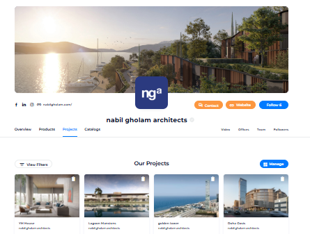 Screenshot of the Nabil Gholam Architects Archello profile page listing projects, marking the firm's entry for the Archello Awards 2026 Top 25 Architecture Firms in Spain