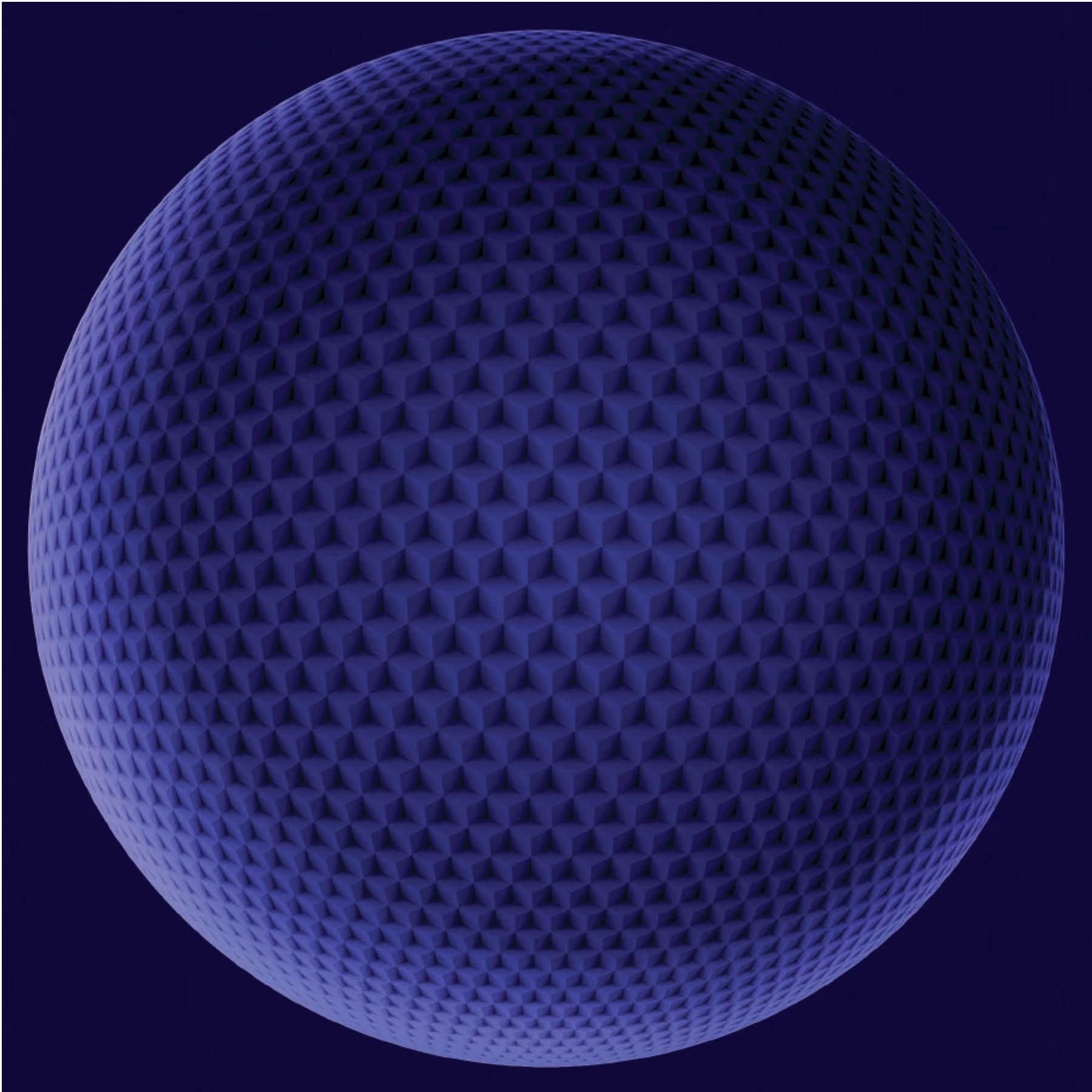 Fitr 2018 greeting card by Nabil Gholam Architects, a 3D-rendered sphere with a faceted cube-patterned surface in deep blue tones on a dark background