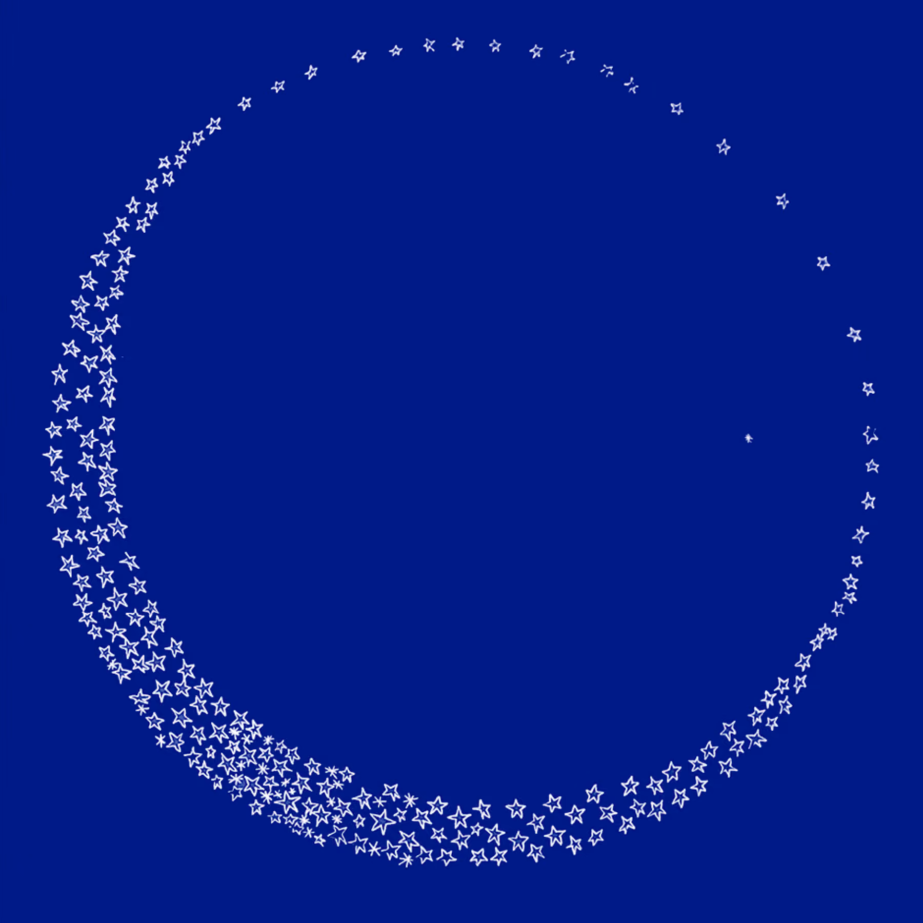 Fitr 2015 greeting card from Nabil Gholam Architects, white stars arranged in a crescent moon shape thinning into a ring, on a deep blue background