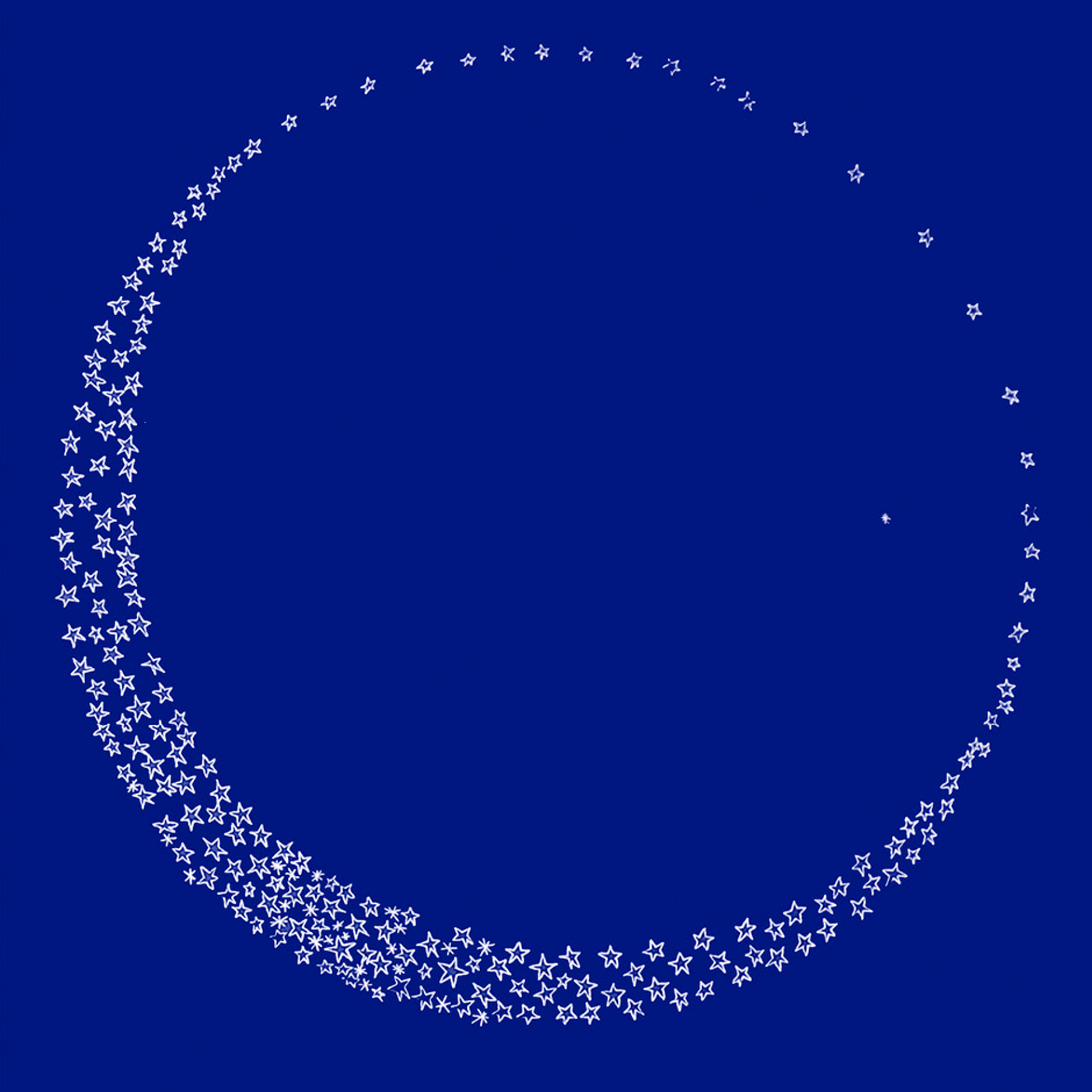 Fitr 2015 greeting card from Nabil Gholam Architects, white stars arranged in a crescent moon shape thinning into a ring, on a deep blue background
