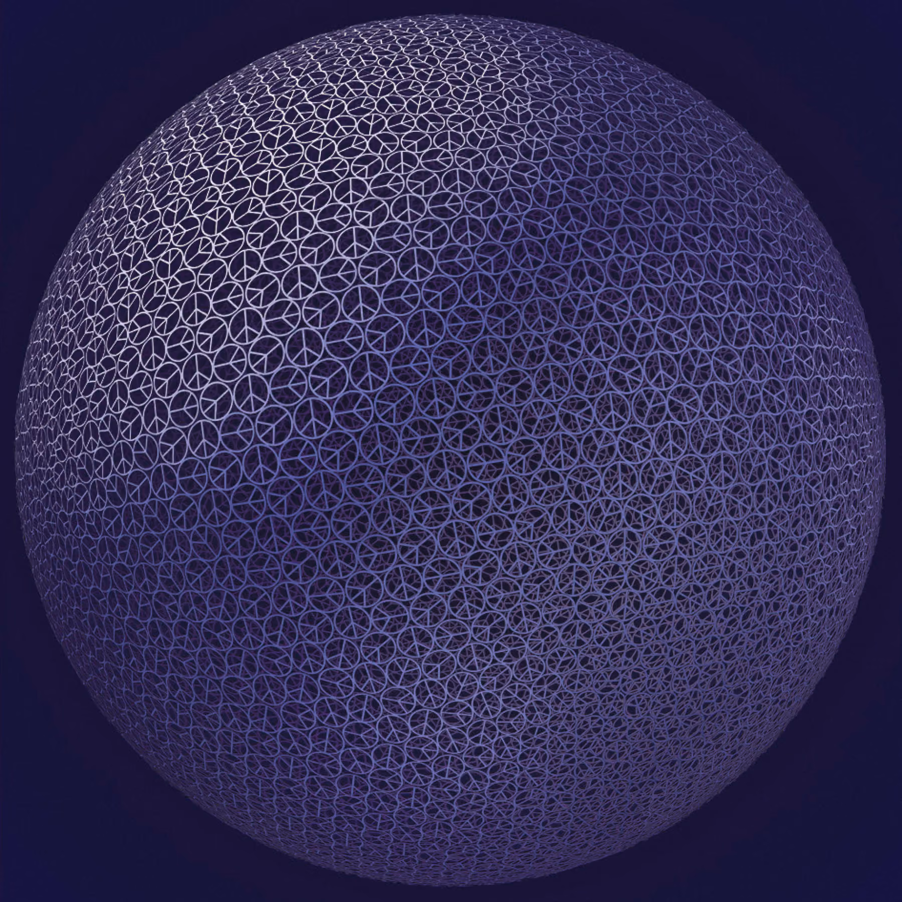 Xmas 2015 greeting card from Nabil Gholam Architects, a sphere formed of dense circular wireframe patterns against a dark indigo background