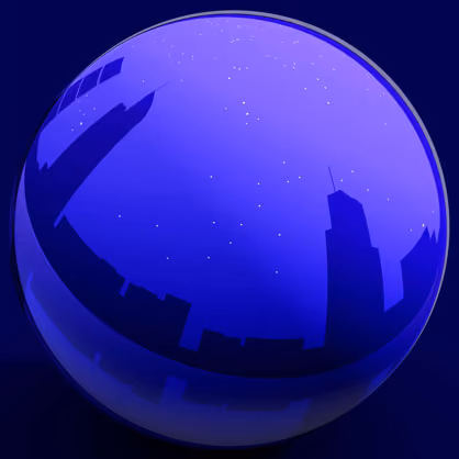Xmas 2006 greeting card from Nabil Gholam Architects, a glowing blue sphere reflecting a city skyline silhouette under a starry night sky