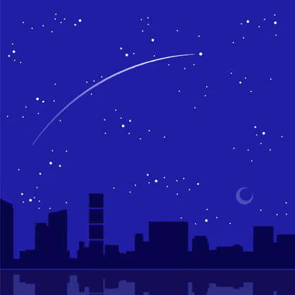 Xmas 2004 greeting card from Nabil Gholam Architects, illustrated night skyline with a crescent moon, stars and a shooting star above silhouetted buildings
