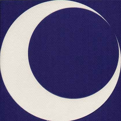 Fitr 2004 greeting card by Nabil Gholam Architects, a large white crescent moon set against a deep indigo background