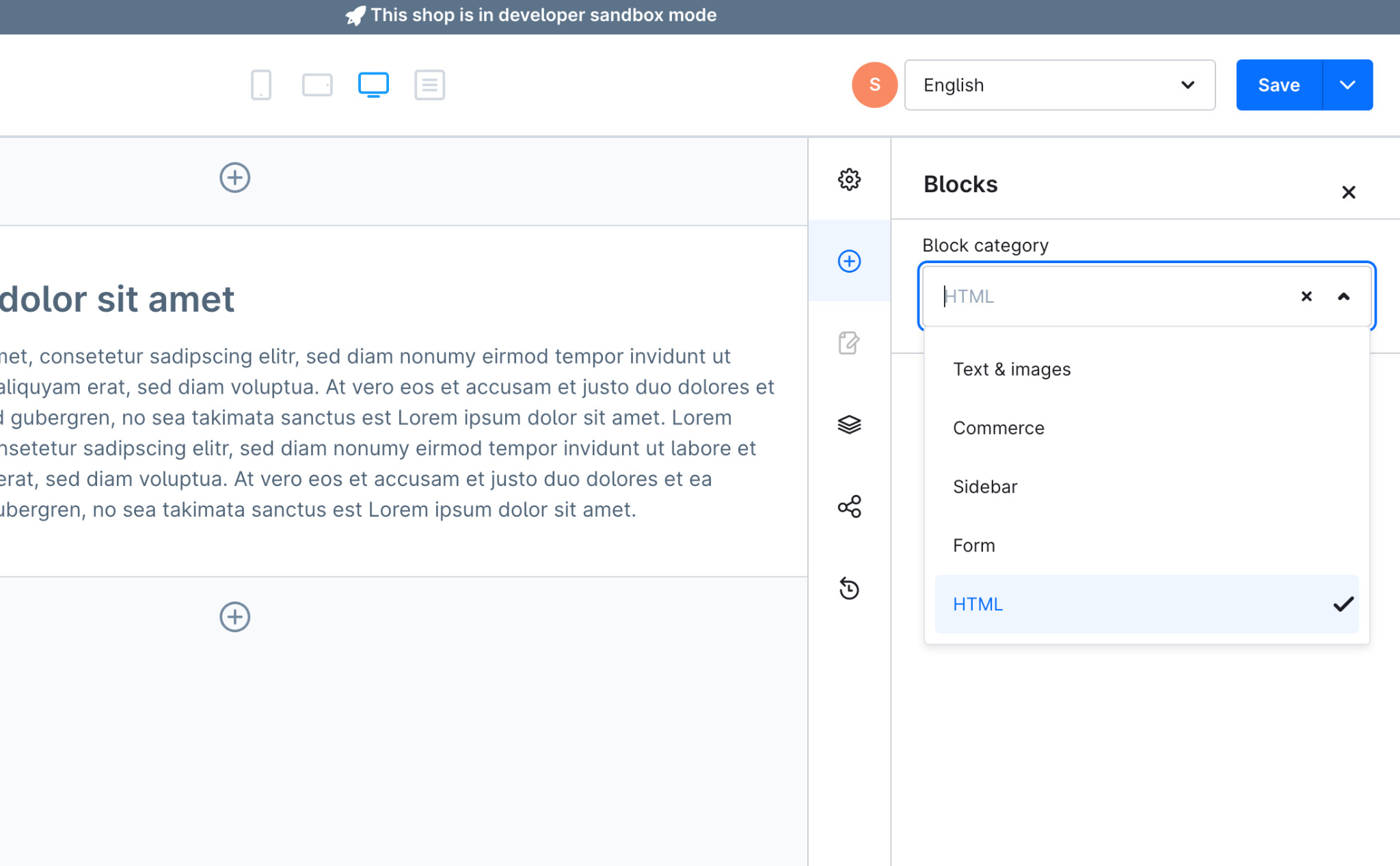 Adding a Custom HTML element in Shopware layout to embed MapCosmos store locator.