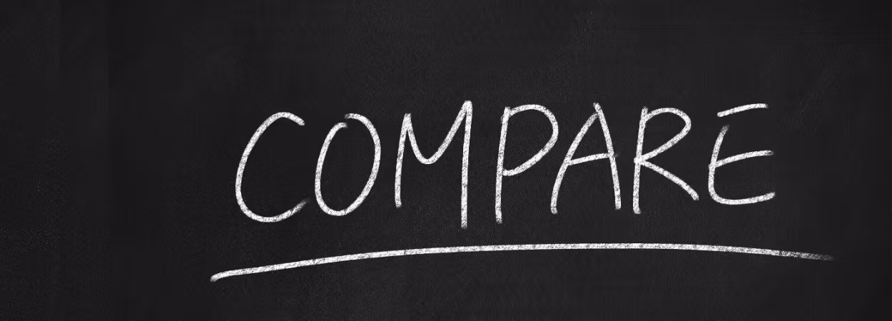 Simple graphic with the word “compare” symbolizing comparison of store locator costs.