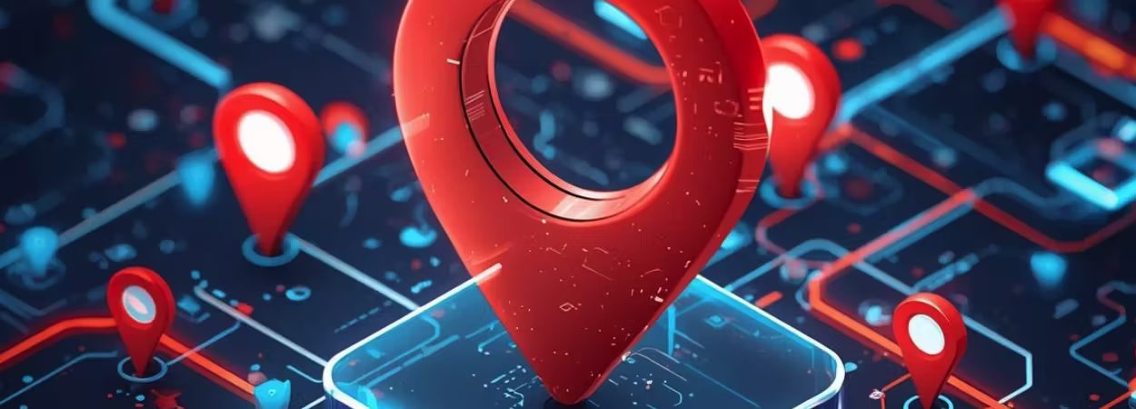 Digital map graphic with AI interface elements symbolizing enterprise location platforms.