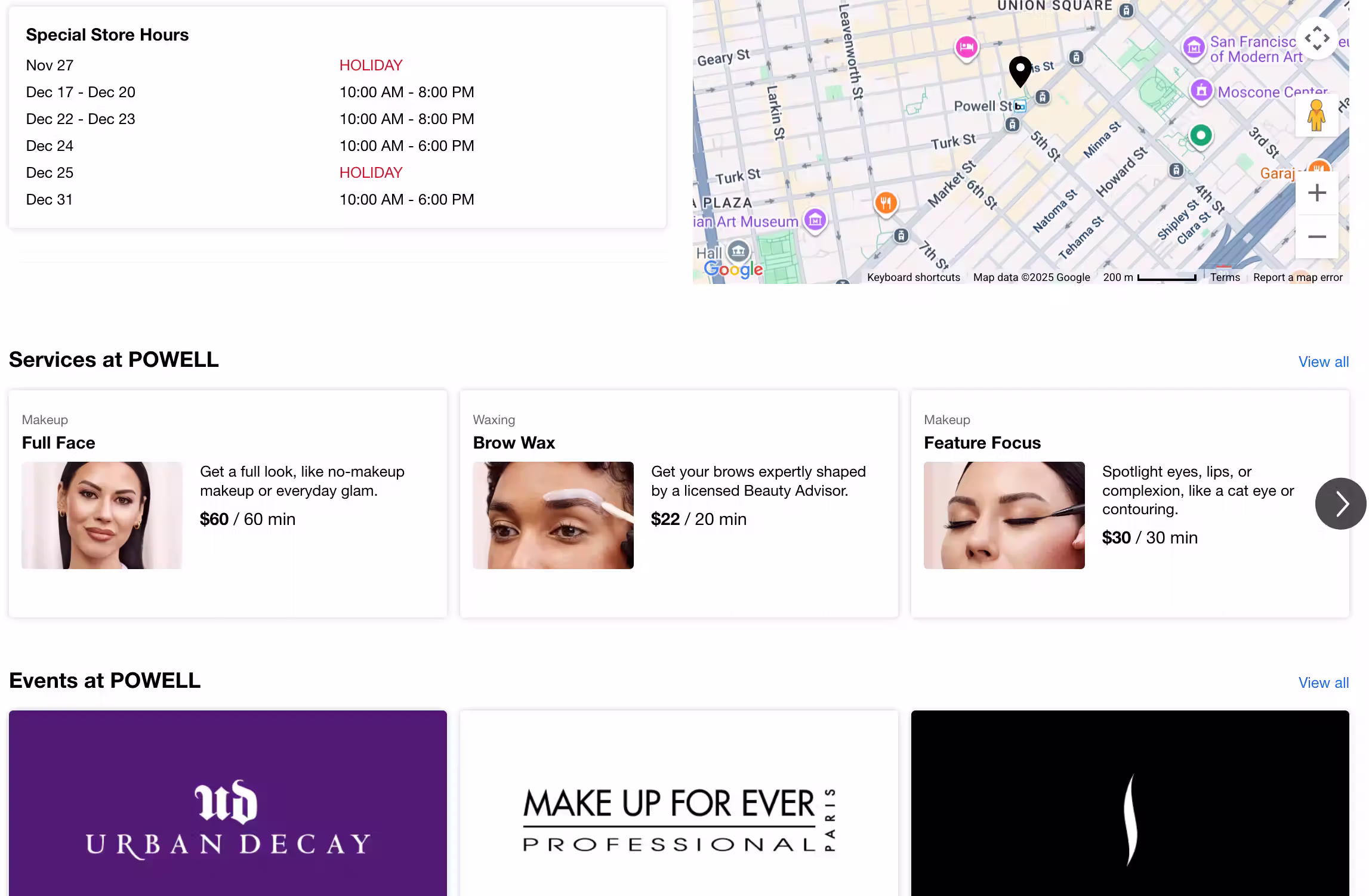Screenshot of the Sephora store locator page showing an interactive map and nearby store results, featured in Top Store Locator Examples article.