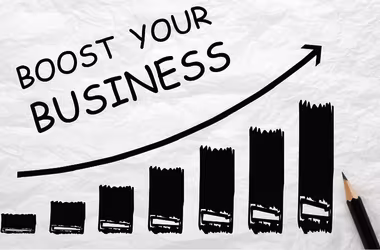 Illustration showing “Boost Business” with an arrow pointing up, symbolizing increased visibility, sales, and customer engagement using a store locator.