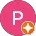 Icône ronde rose avec la lettre P blanche au centre et une petite étoile orange en bas à droite.
