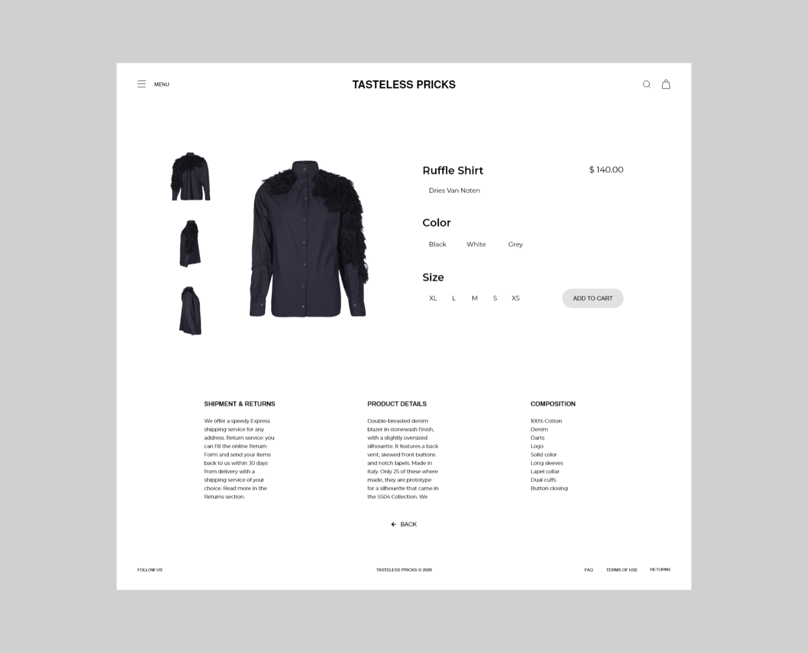 Product page, web