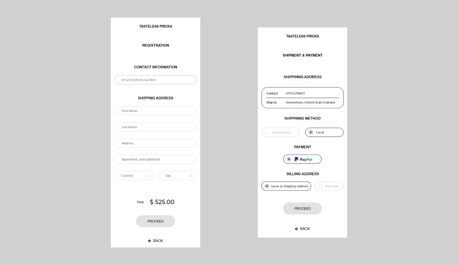 Registration page, mobile