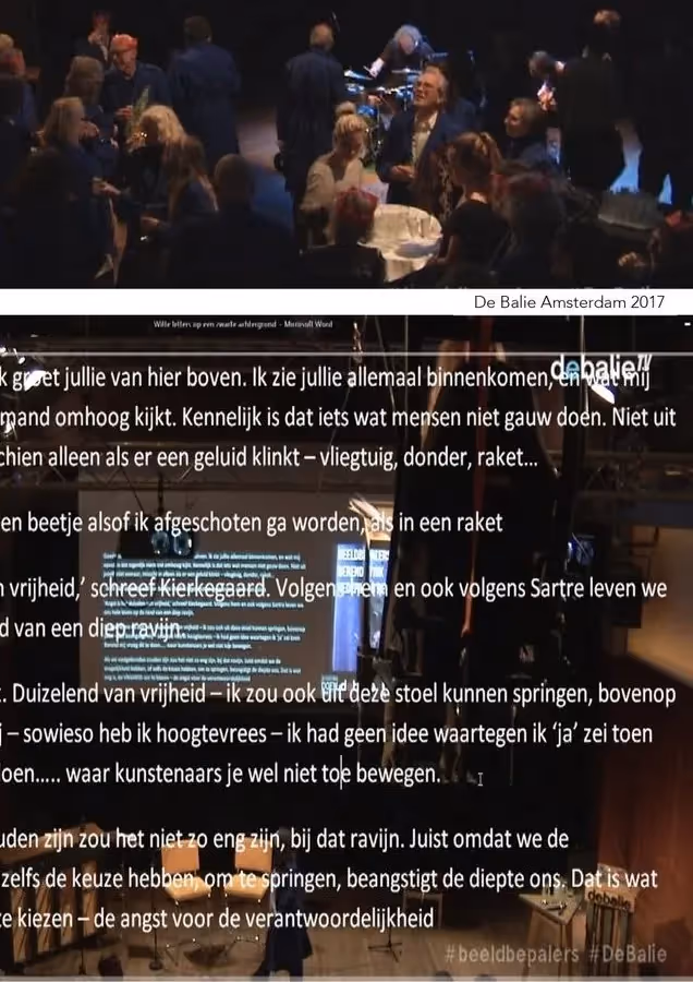 Performance/installation at De Balie, Centre for Art and Present Issues, Amsterdam. A work that blurs the boundaries between artist, audience, and artwork.