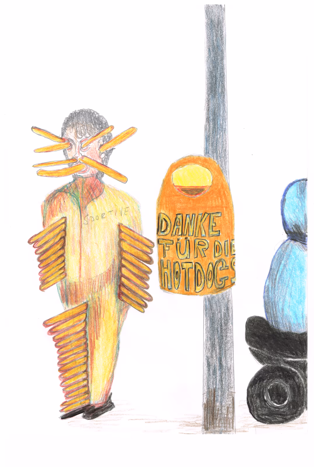 Danke für die Hotdogs — 1999 — Mixed media on paper — by Berend Strik