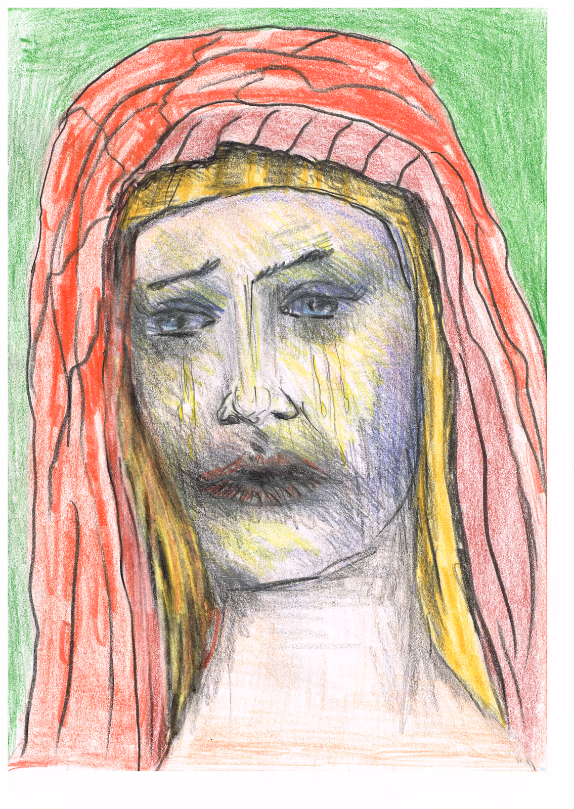 Weeping Figure with Red Veil — 2009 — Mixed media on paper — by Berend Strik