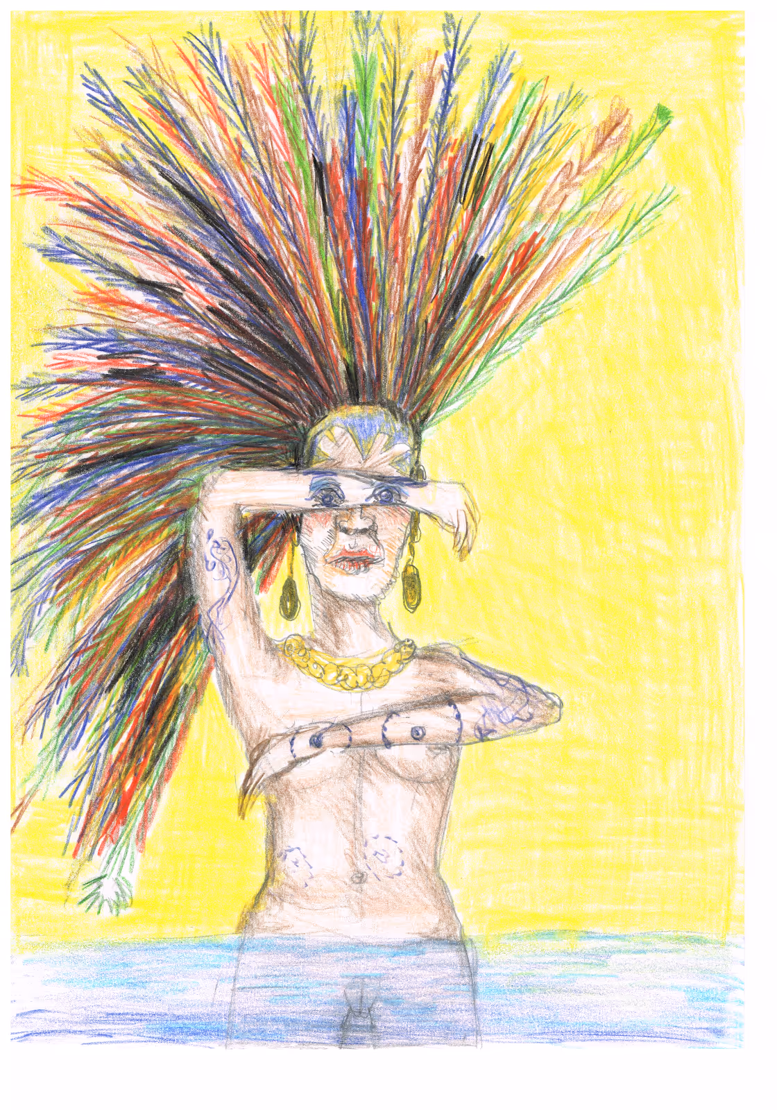 Figure with Feathered Headdress — 2010 — Mixed media on paper — by Berend Strik