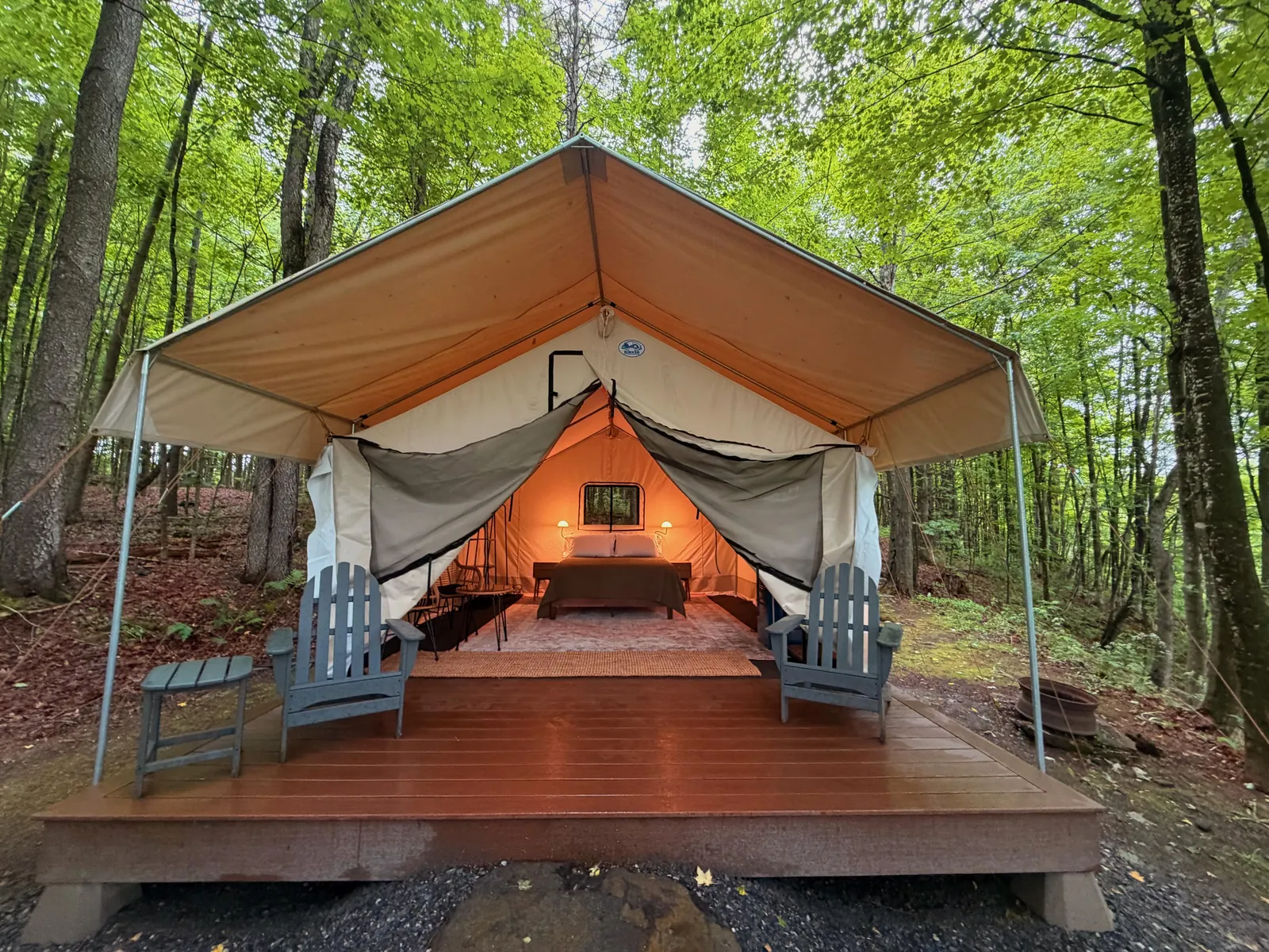 A furnished safari glamping tent