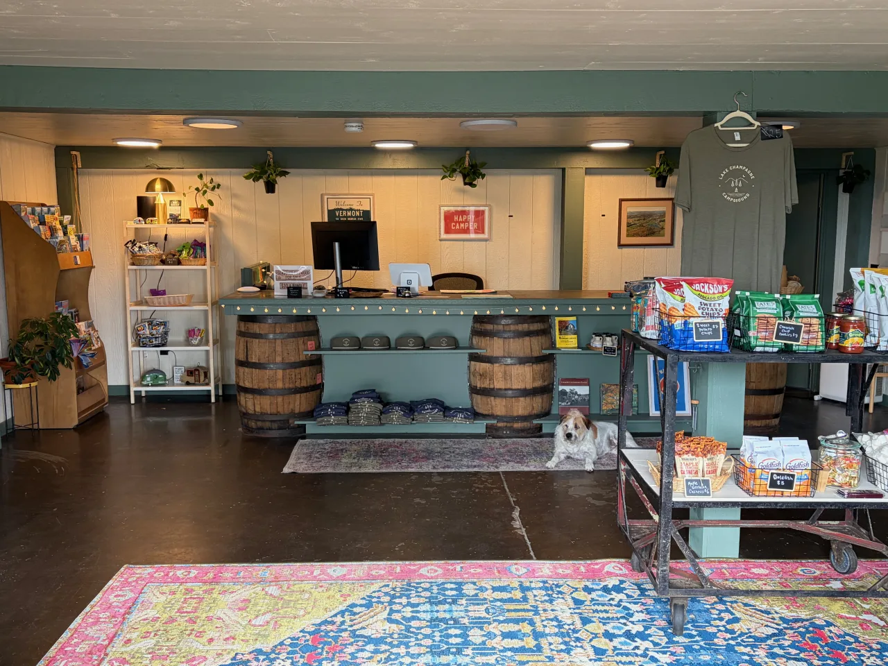 The Lake Champagne camp store stocked with snacks and camping essentials
