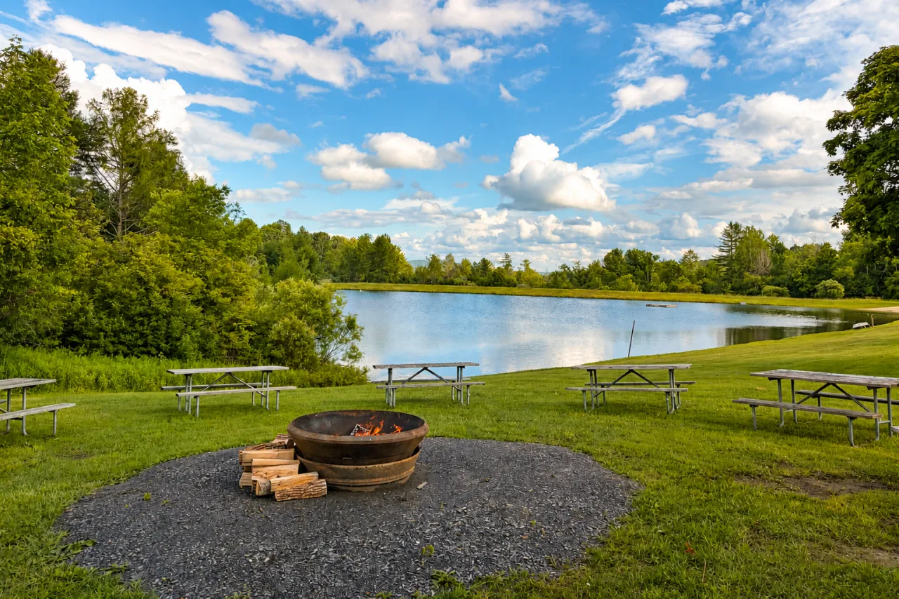 The completed lakeside fire ring and picnic area at Lake Champagne