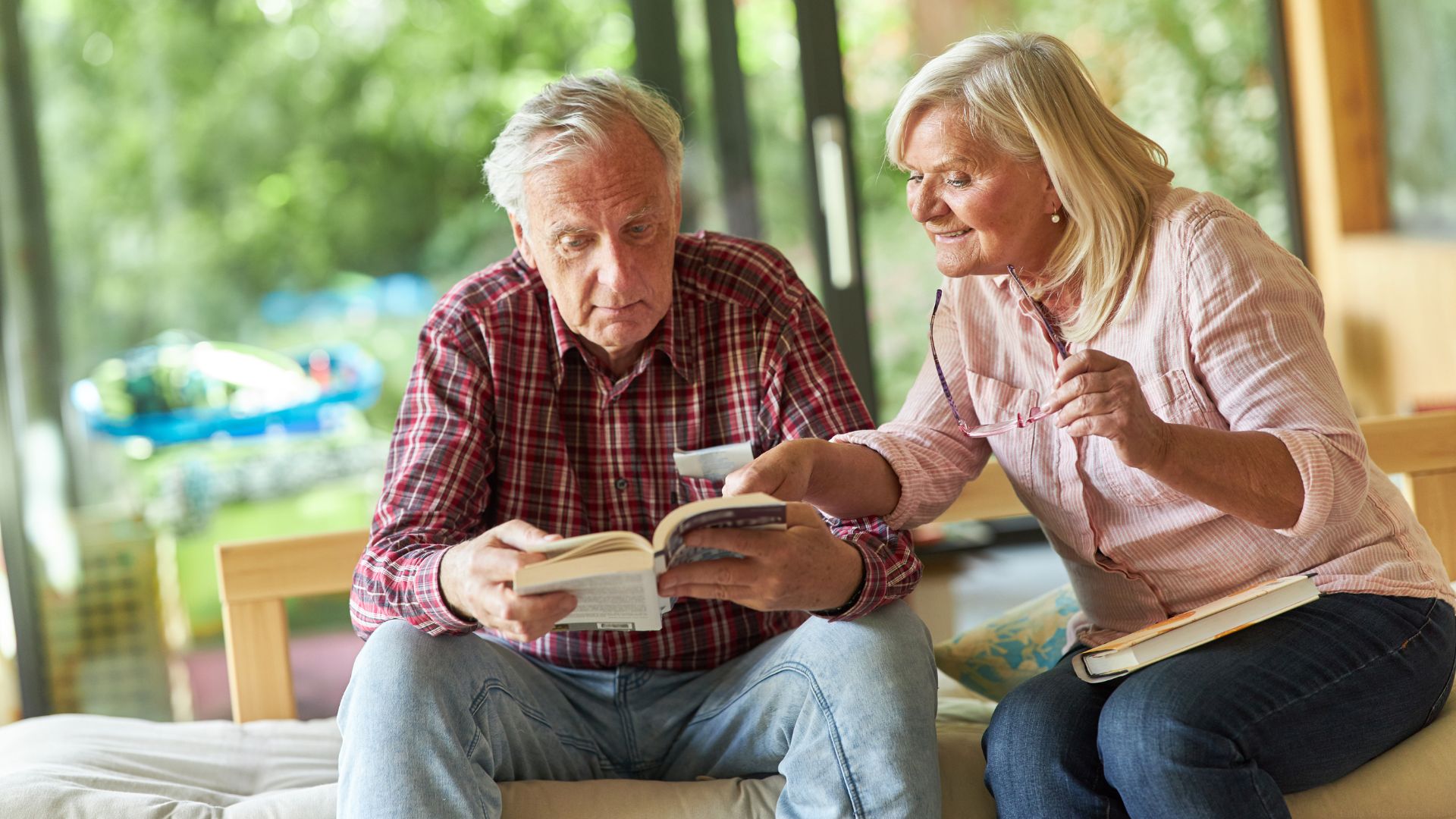A couple researches senior living communities.