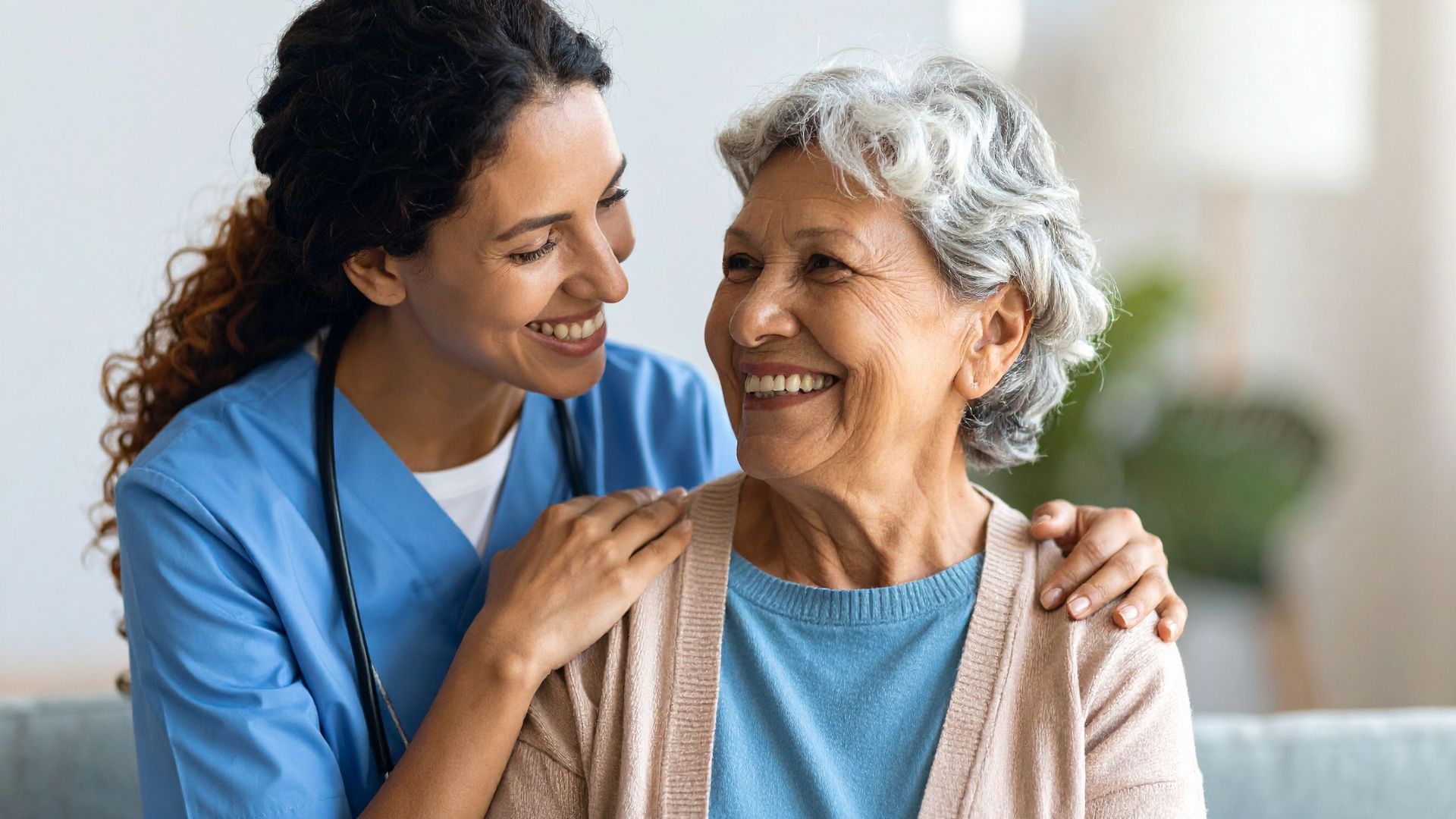 A home care nurse checks on a senior in a senior living community.