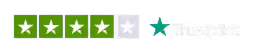 Rating with four green stars and one white star, next to the text 'Bien' and 'Trustpilot' with a green star logo.