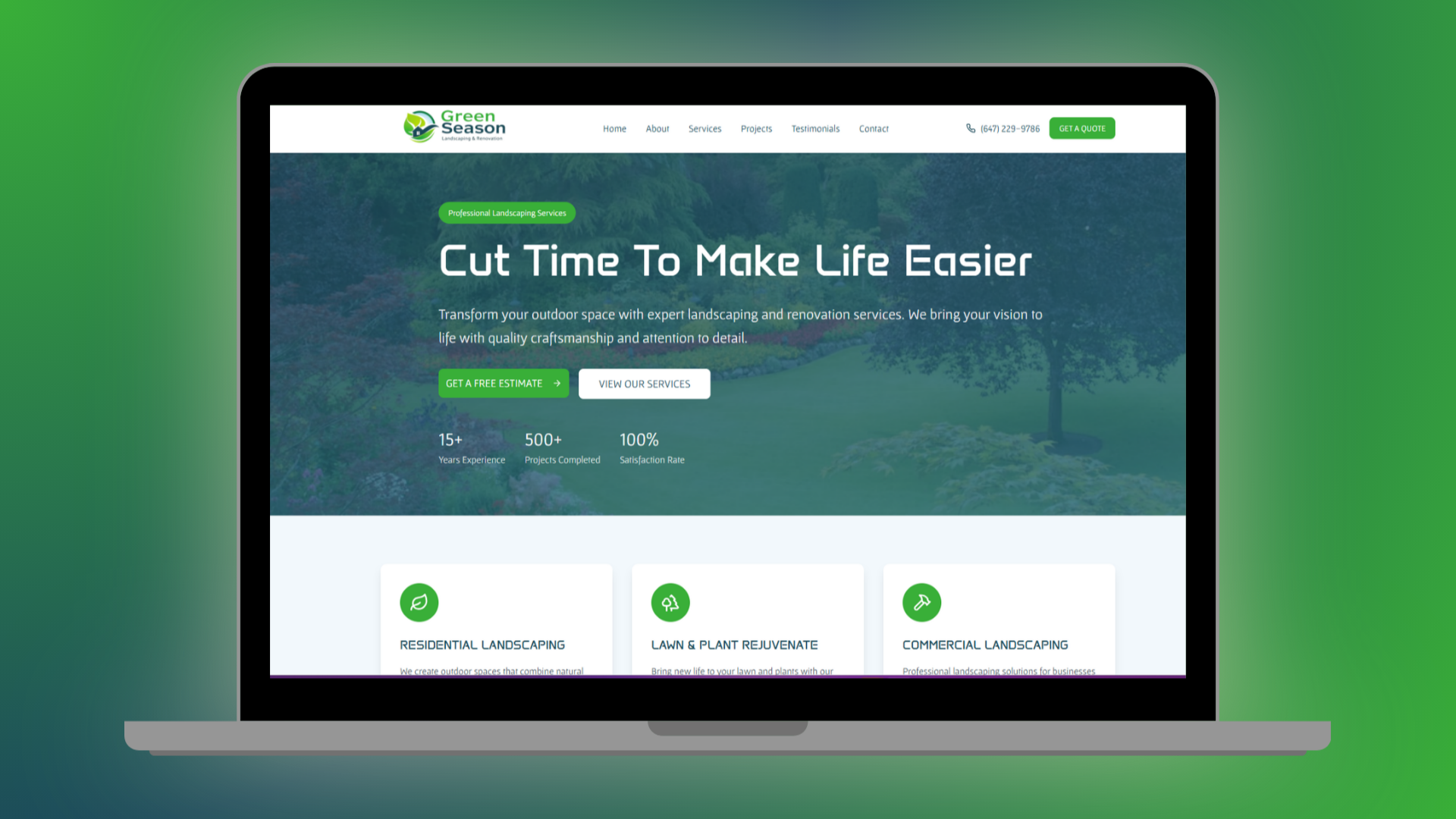 Green Season landscaping website homepage design