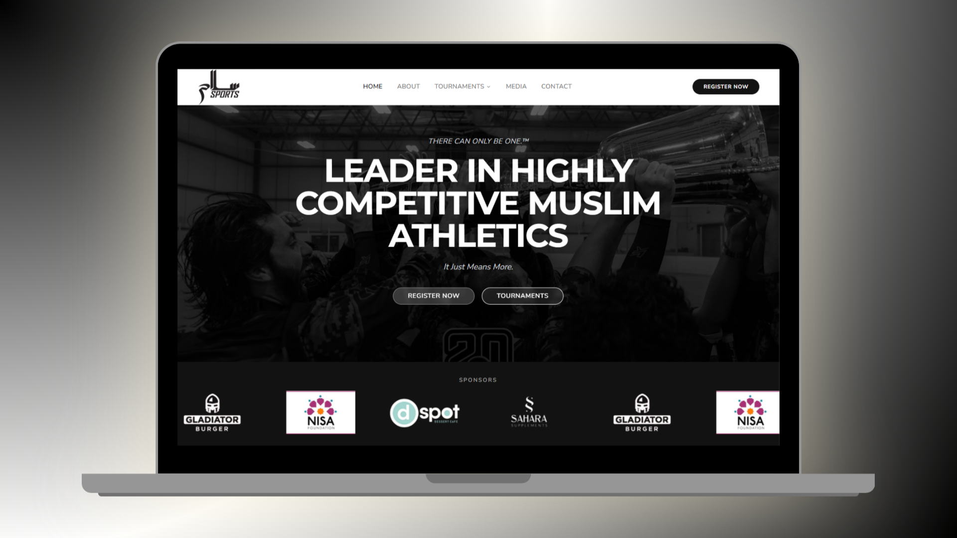 Salaam Cup tournament platform homepage with athletes celebrating