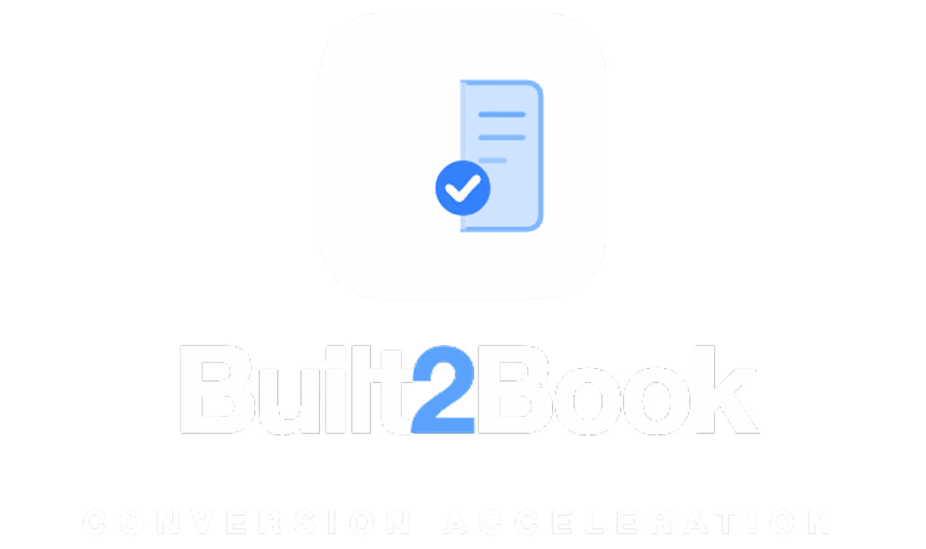 Built2Book logo with a blue document icon and a checkmark above text 'Built2Book' and 'Conversion Acceleration'.
