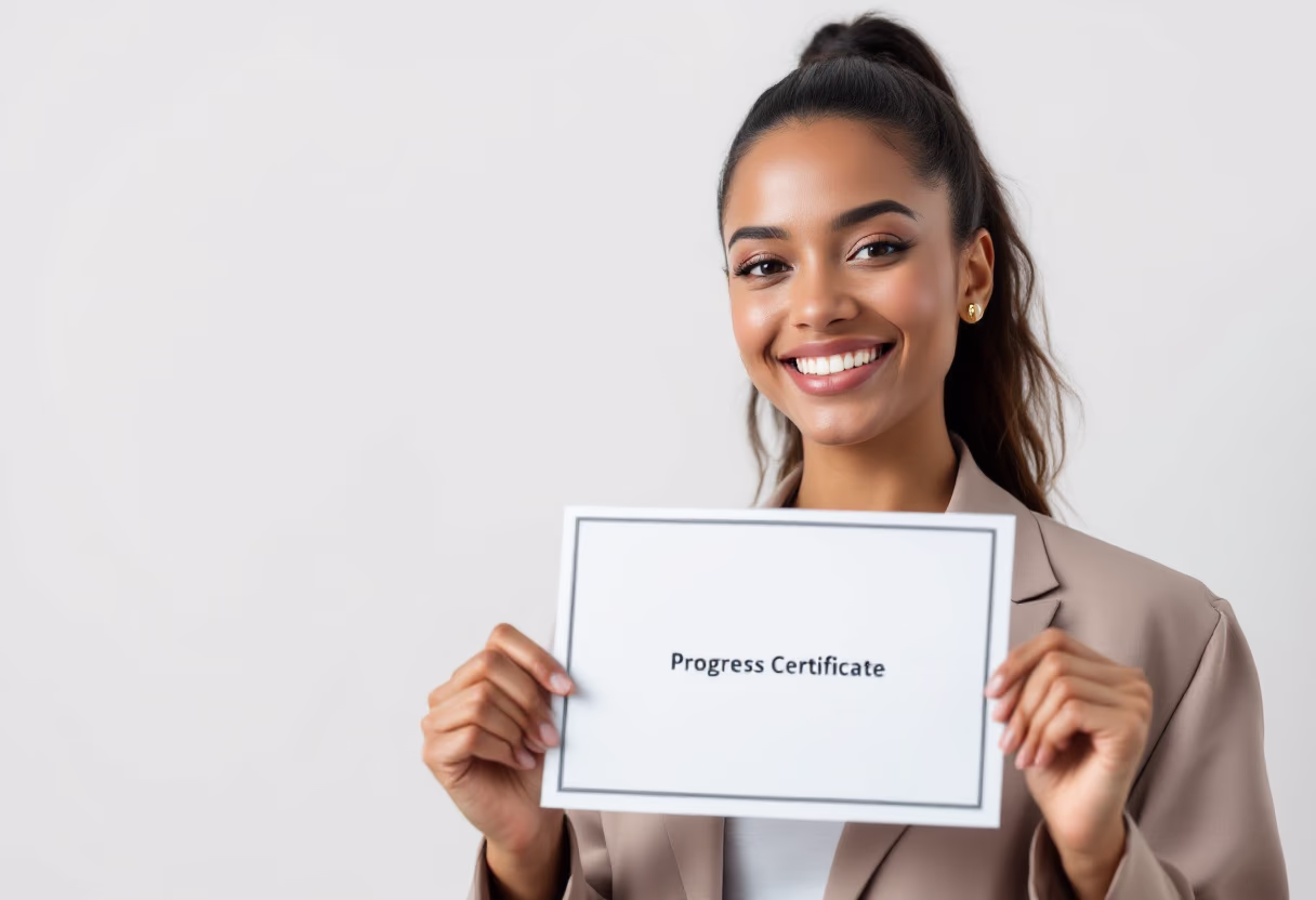 image of student holding a progress certificate