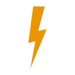Orange lightning bolt icon on black background.