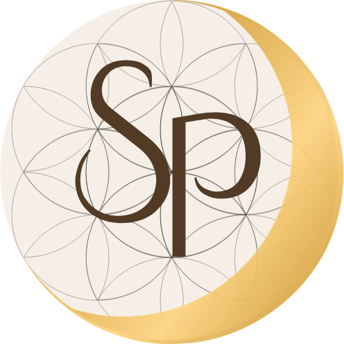 Monogram SP with mandala behind wrapped in crescent moon