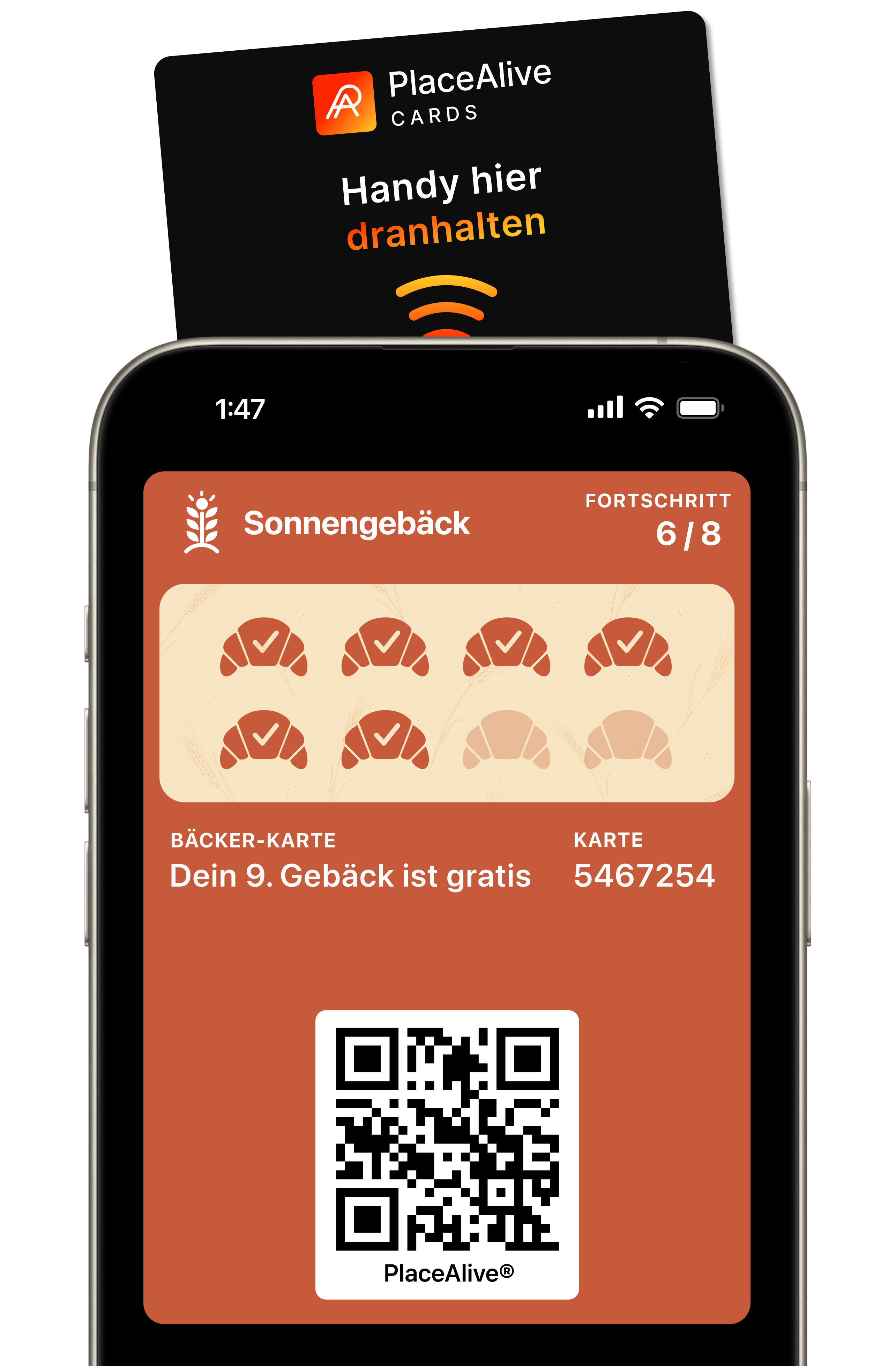Ein digitaler Stempel wird einer PlaceAlive Card in Apple Wallet hinzugefügt