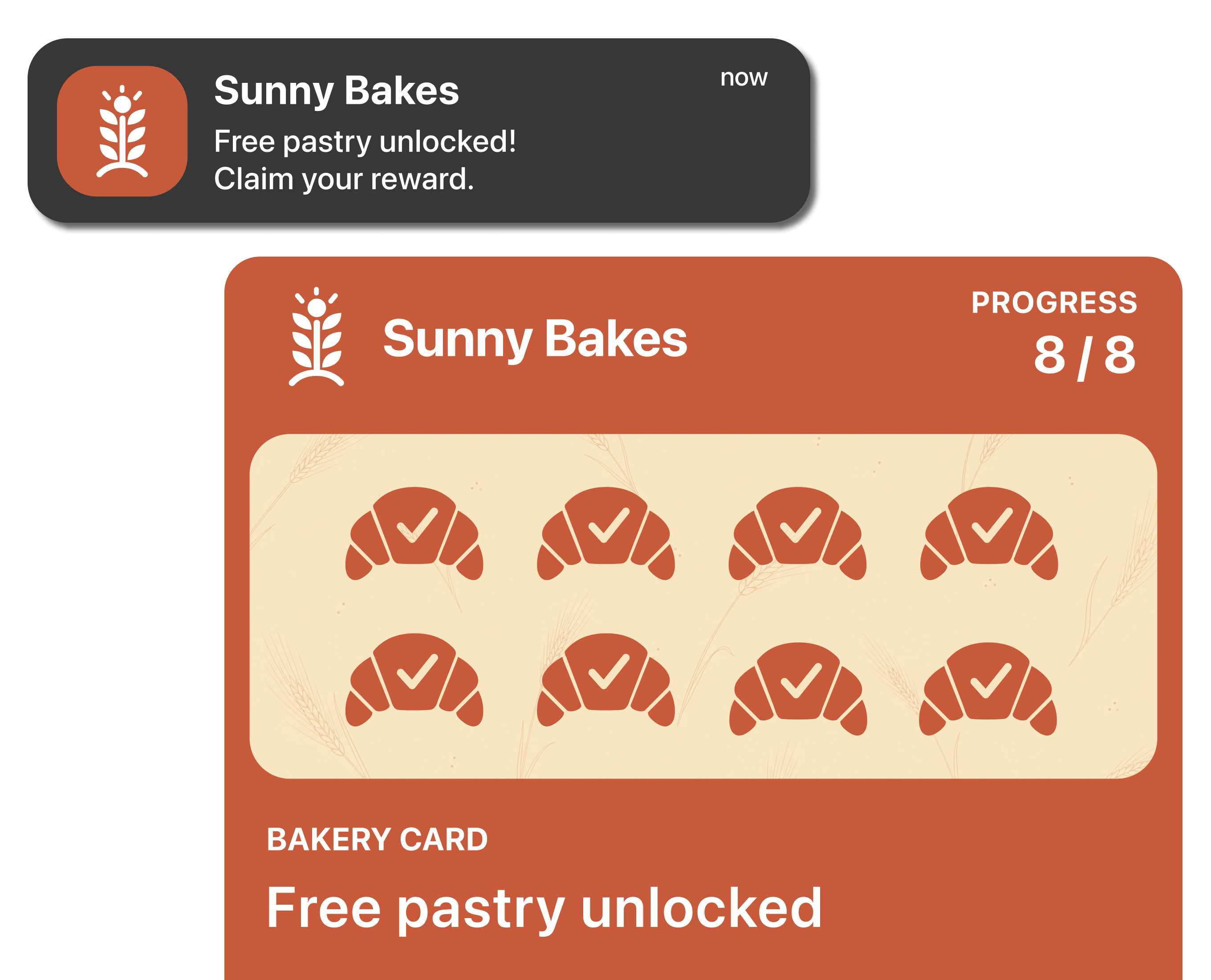 Completed digital stamp card with an unlocked customer reward