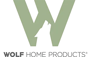 Wolf home products logo with a stylized letter W and a wolf silhouette howling inside it.