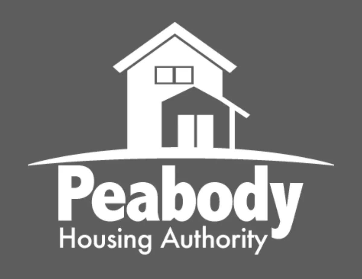 Peabody Housing Authority logo with stylized house above the text on a gray background.
