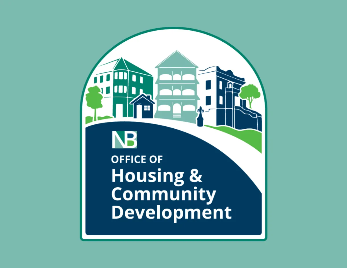 Logo for New Bedford Office of Housing & Community Development with stylized buildings and trees.