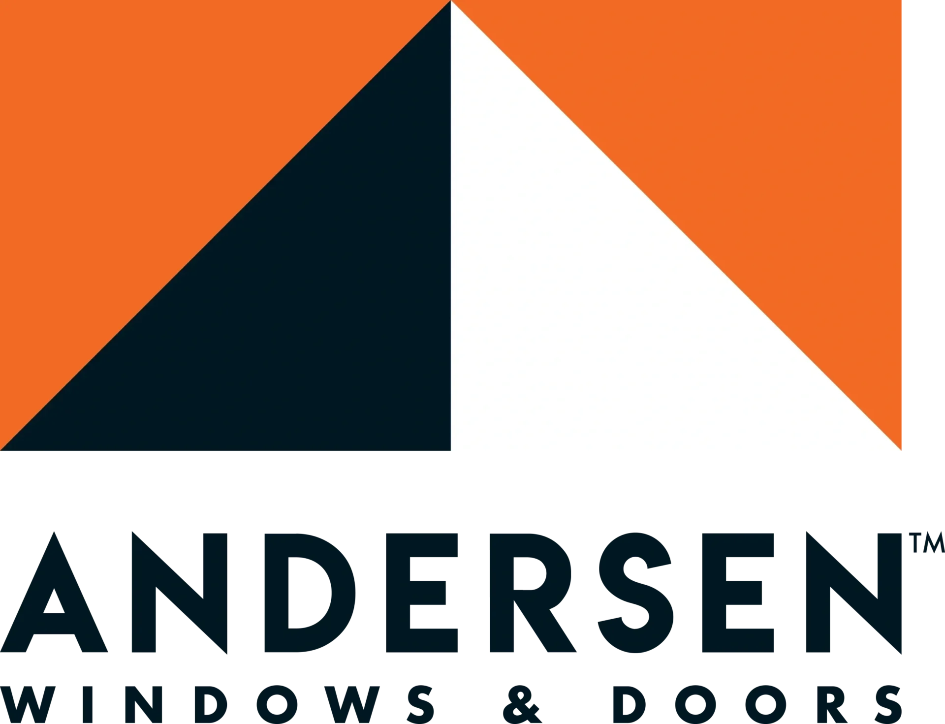 Andersen Windows & Doors logo with a geometric orange, black, and white triangle design above text.