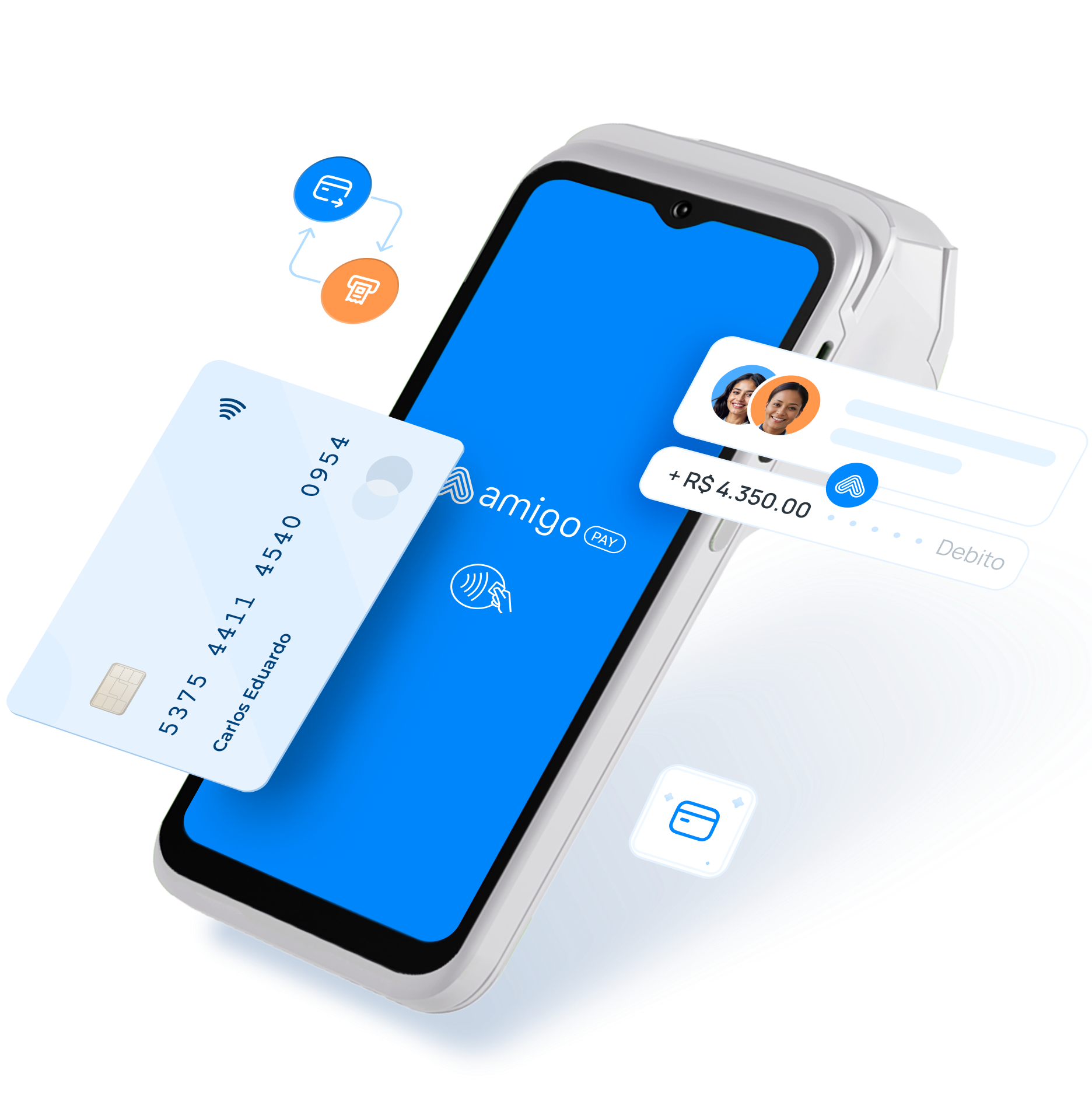 Imagem de maquineta de cartão com transação sendo efetuada